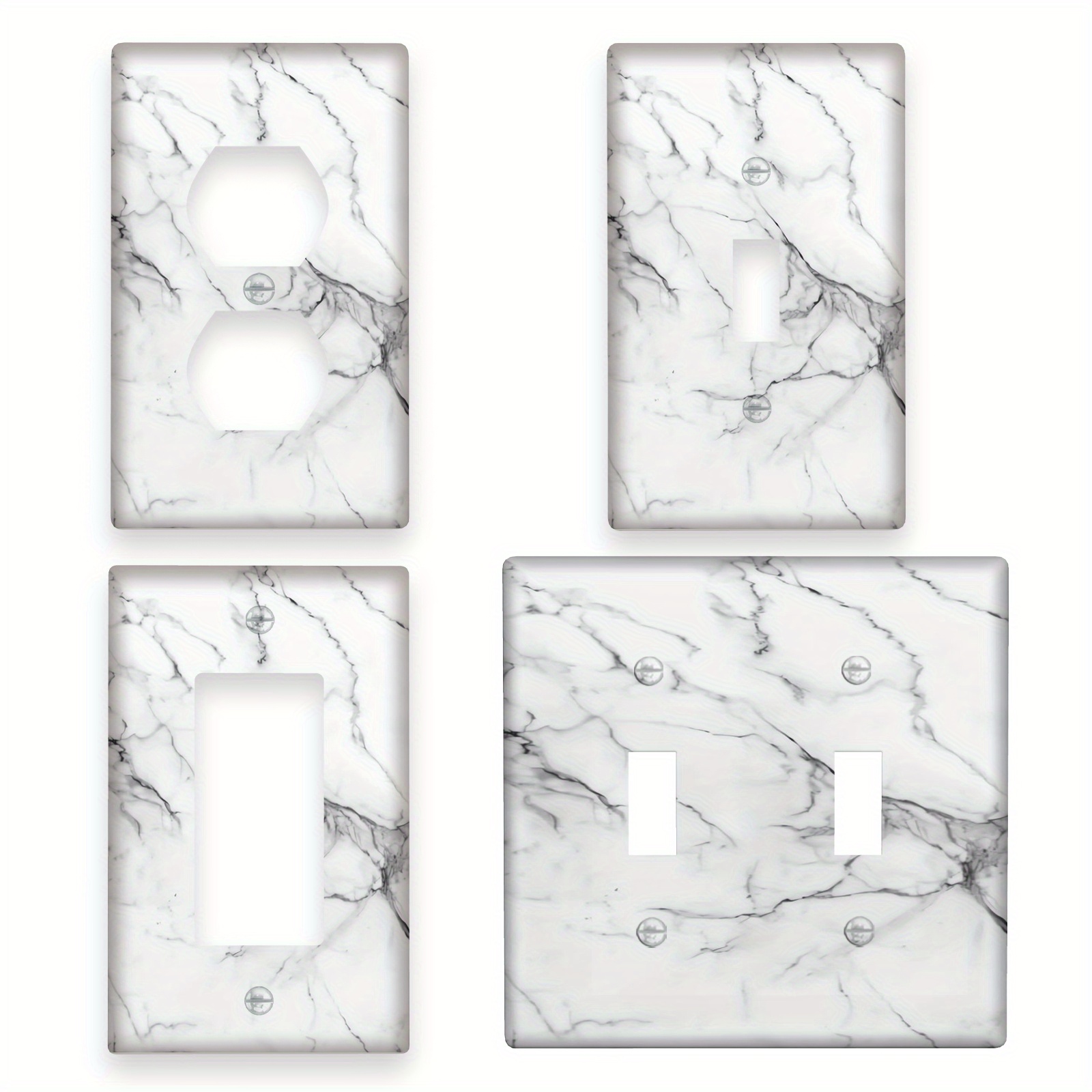 

1pc Elegant White & Gray Marble Print Wall Plate Cover - Decorative Light For Switch Cover In 1gang/2gang Sizes, For Home, Kitchen, Bathroom Decor, Bathroom Wall Decor