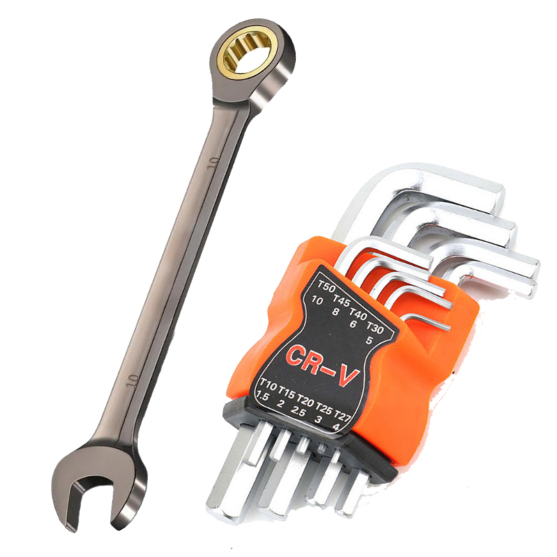 TEMU Fixed Head Ratchet Wrench Set, 72-tooth Ratchet Wrench, Includes 1 Ratchet Wrench And 9 Hex Wrenches, For Home Improvement Tools, Repair Tools,