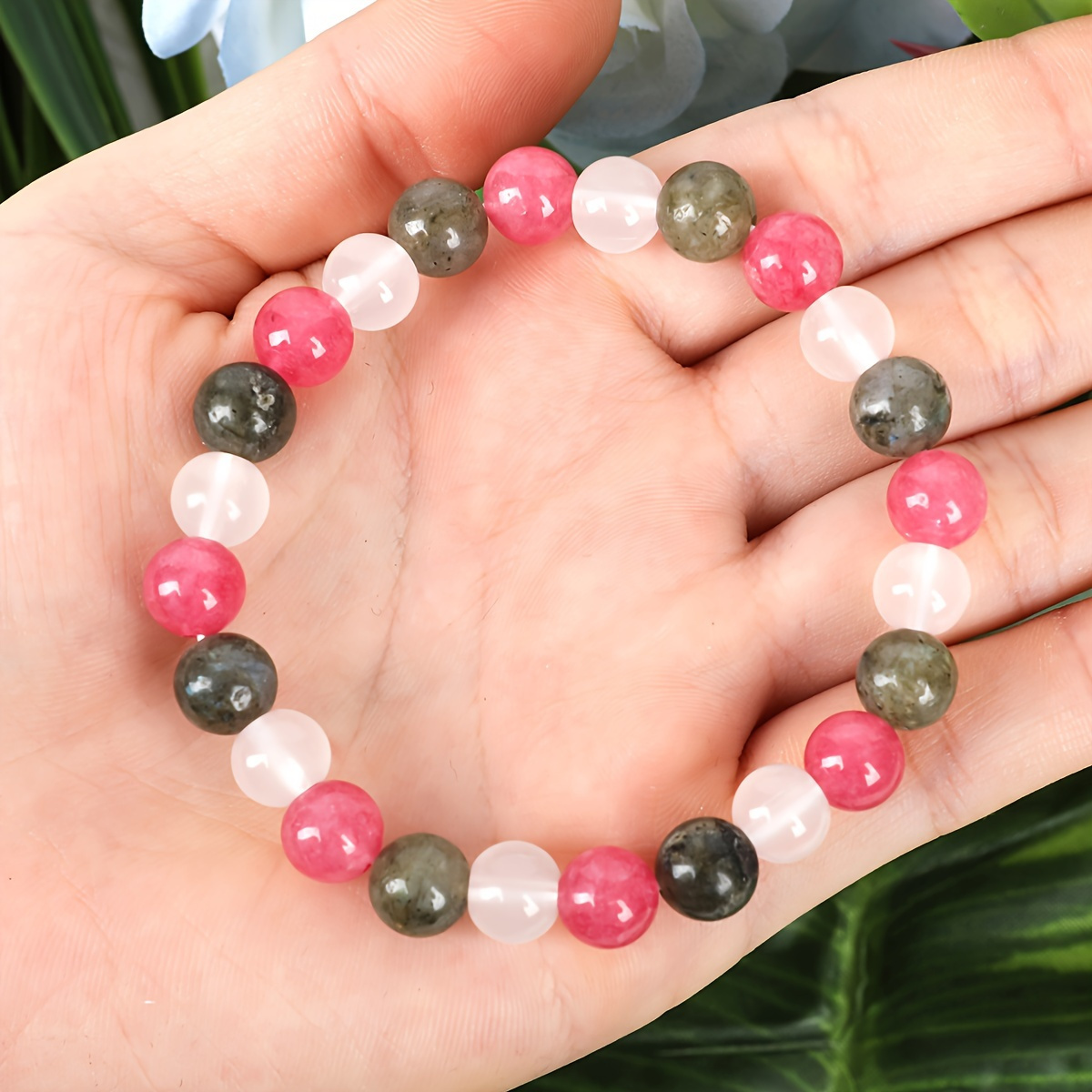 

Handcrafted Stone Stretch Bracelet - 8mm Beads, Lovers Accessory, Perfect Valentine's Day Jewelry Gift For Moms, Women, ,