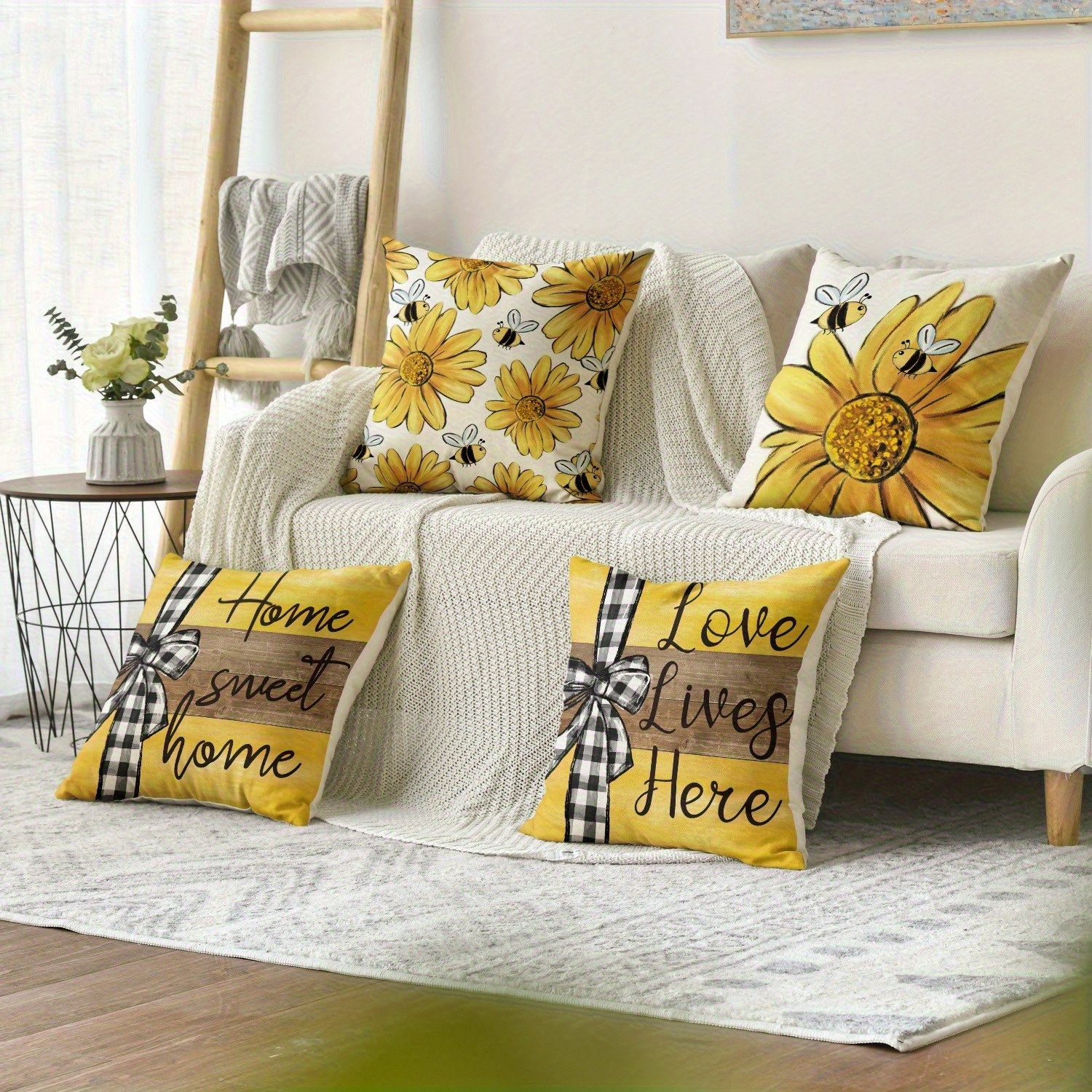 4pcs vintage floral   pillow covers double sided sunflower     sweet home text soft plush zipper closure cushion cases machine washable for living room bedroom sofa multiple sizes decorative pillow covers bedroom decor rustic charm decor textured fabric   accessories durable material home textiles   styling 2d flat Product details 6