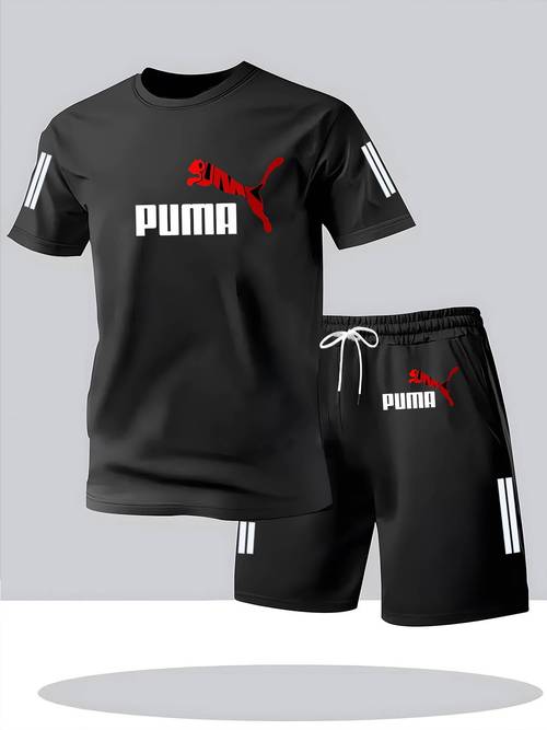 mens summer fashion sports outdoor casual print breathable short sleeve and shorts set