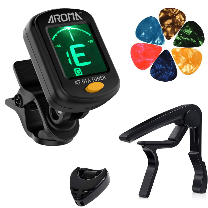 TEMU Tuner Is Suitable For Guitars, , Basses, And Ukulele Pick Boxes. It Comes With A Tuning Clip And 6 Guitar Picks, A 9pcs Set Suitable As A Gift