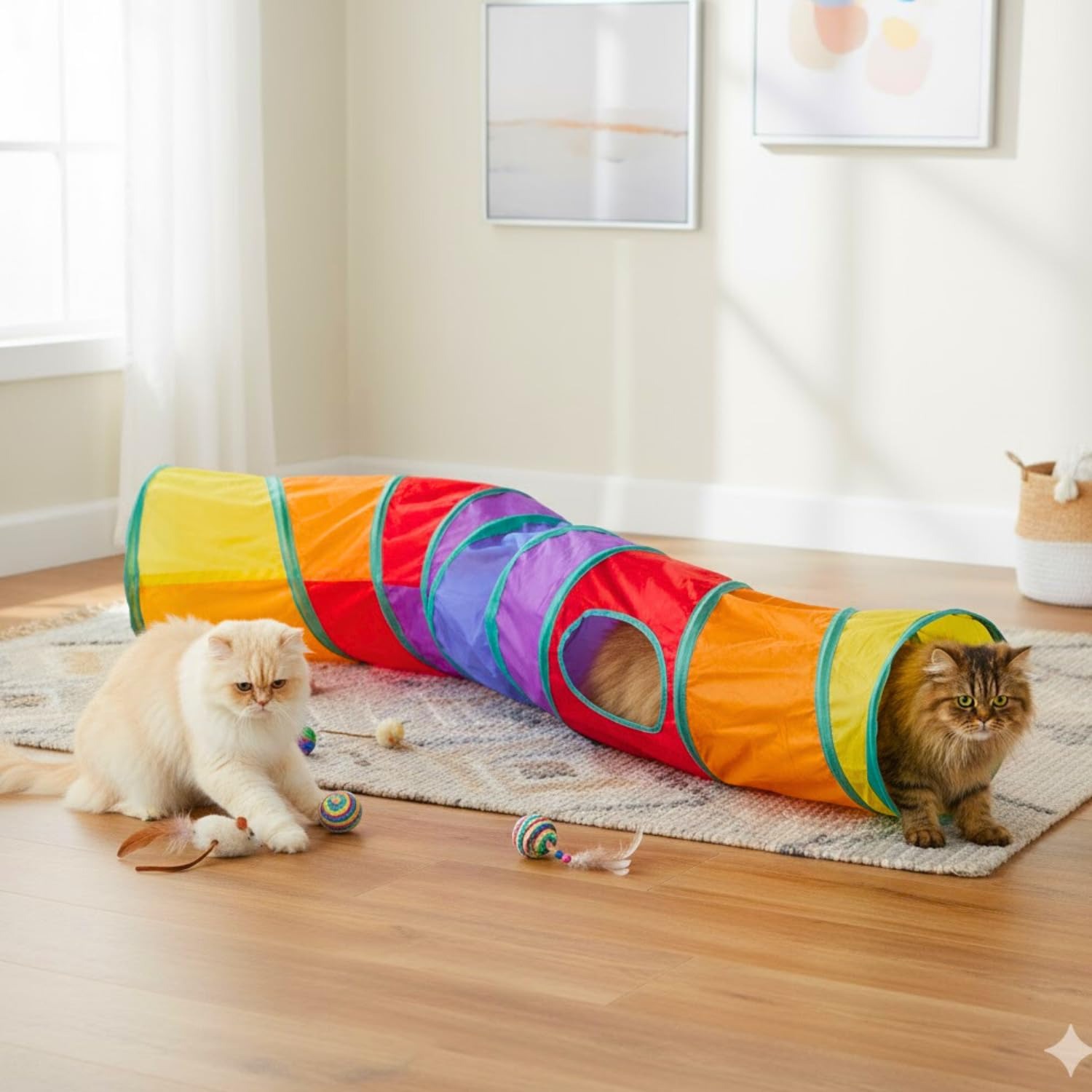 Image of Foldable Double-sided Tunnel - Portable Indoor Outdoor Cat Toy, Sturdy Durable Fabric, Easy To Store & Carry, Fun Play Tunnel For Cats, Small Dogs, Rabbits, - Essential Pet Supplies For