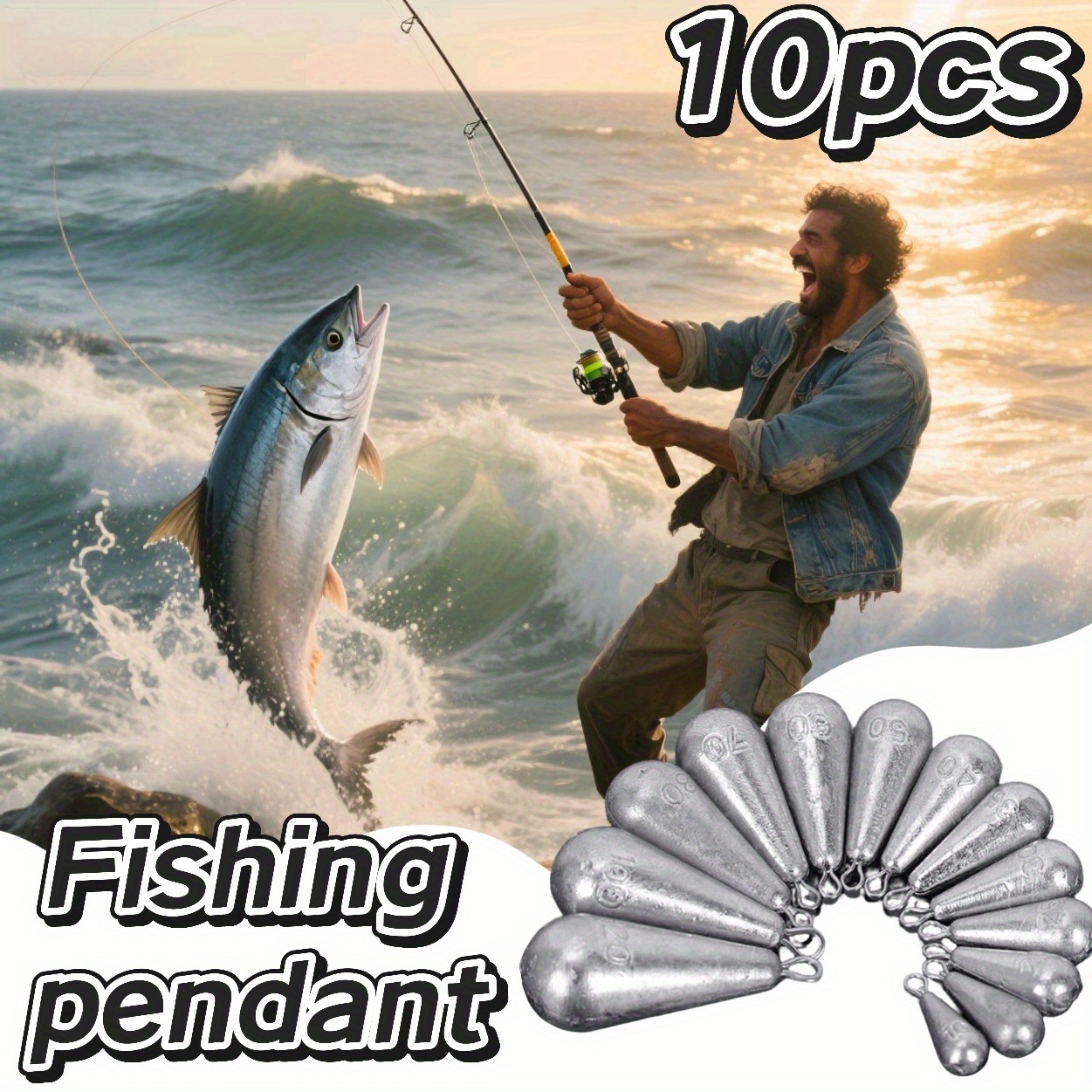Image of 10 Galvanized Surface Water Drop Shaped Galvanized Fishing Sinkers, Adjustable With Rings For Sea Fishing, Daily Fishing Gear, Hook Accessories, Suitable For Angling, Ideal Fishing Supplies.