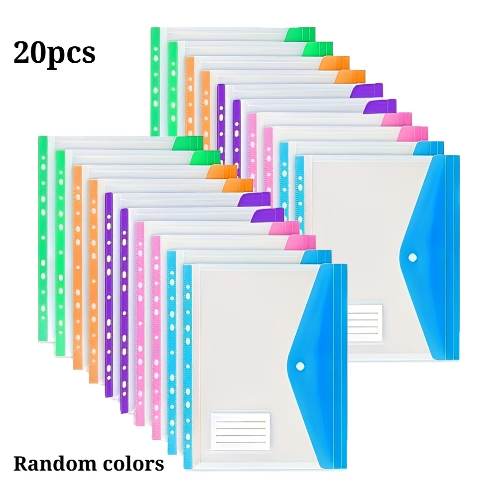 TEMU Arxr 20pcs Large Capacity A4 11-hole Loose Leaf File Bags, Halloween Expandable Pp Binder Pockets With Buttons & Label Slot, Portable Paper