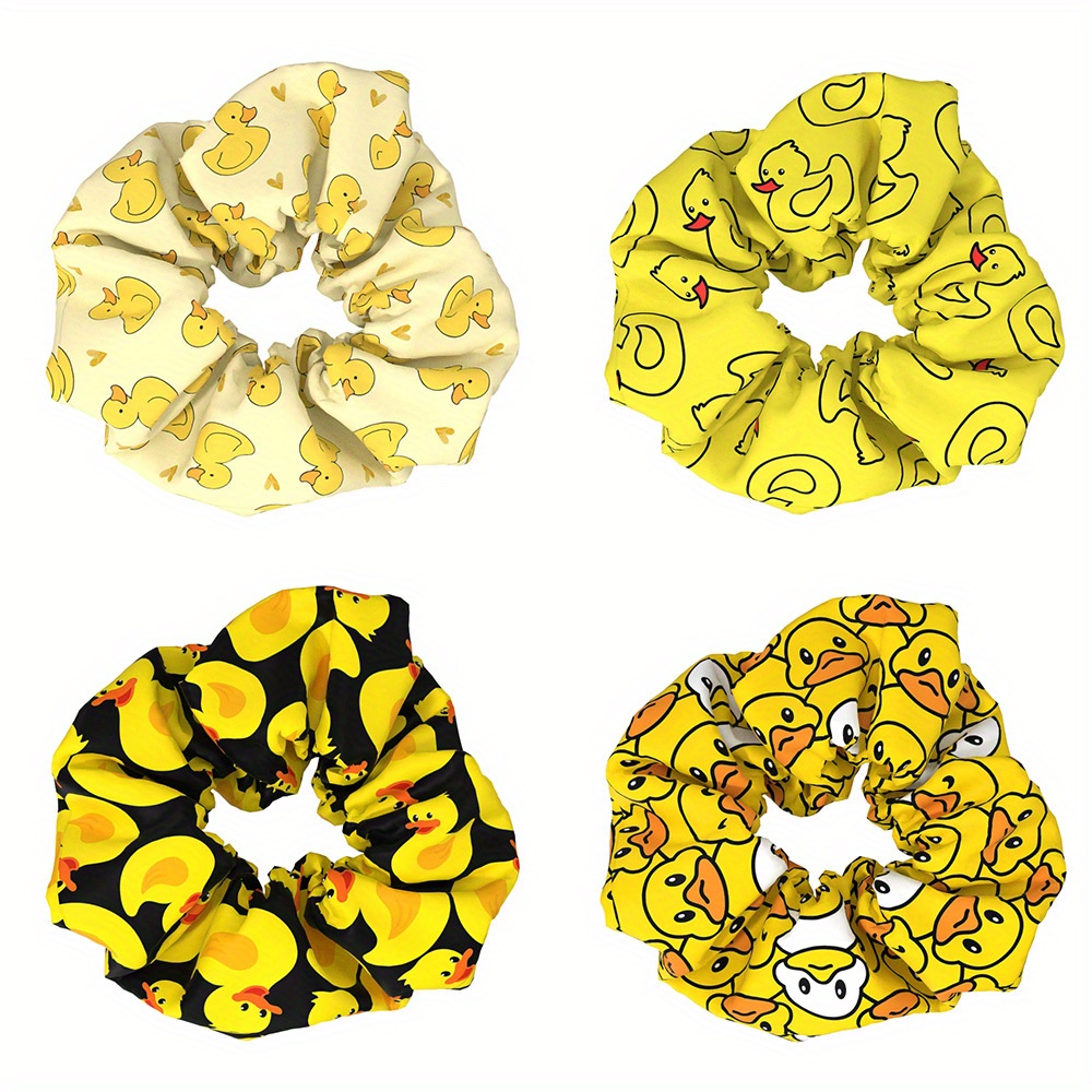 TEMU 4 pezzi Scrunchies Anatra Gialla Elastico per Capelli Donna in Tessuto per Capelli Copricapo Elastico per Capelli Gioielli Regalo ed Estate