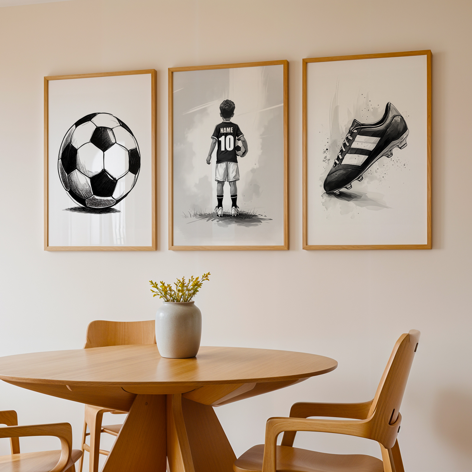 TEMU 2d Flat, 2d Flat, 3pcs Collection, Customized Football Wall Decor, Gift For Boys - Tailored Football Poster For Boys' Room Decoration, Your