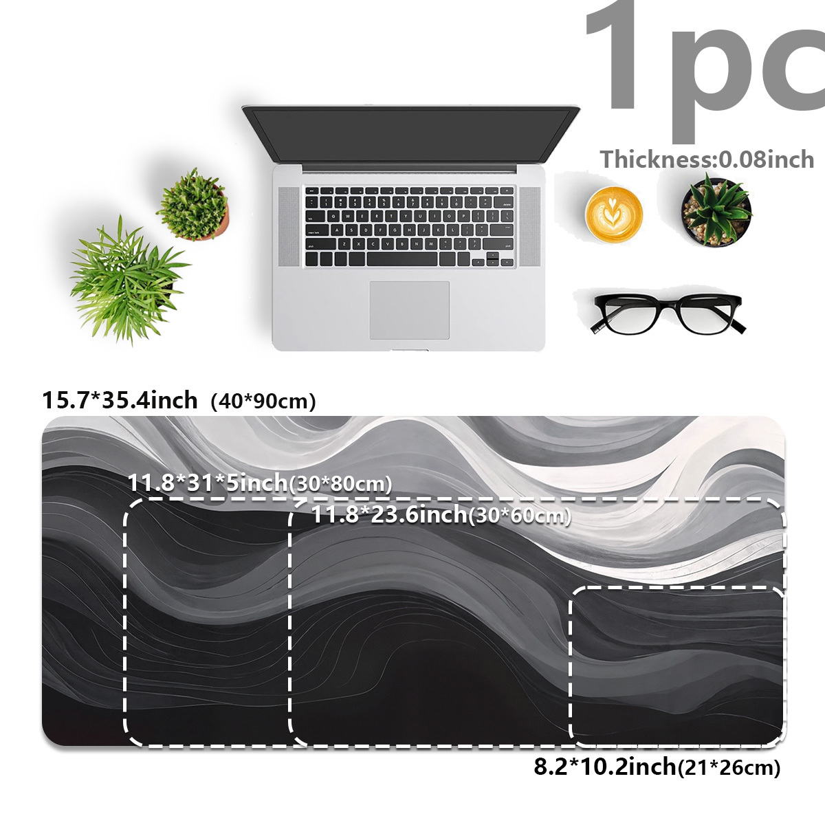 1pc extended gaming mouse pad and pc desktop keyboard pad black white and gray striped stream of   pattern laptop protector study desk mat durable non slip base high definition printing multiple sizes   xl xxl Product details 3