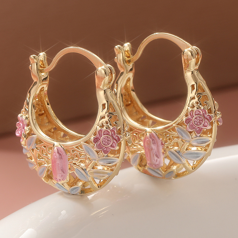 Vintage Boho Copper Hoop Earrings, Floral & Leaf Patterns, Ramadan Wedding Gift