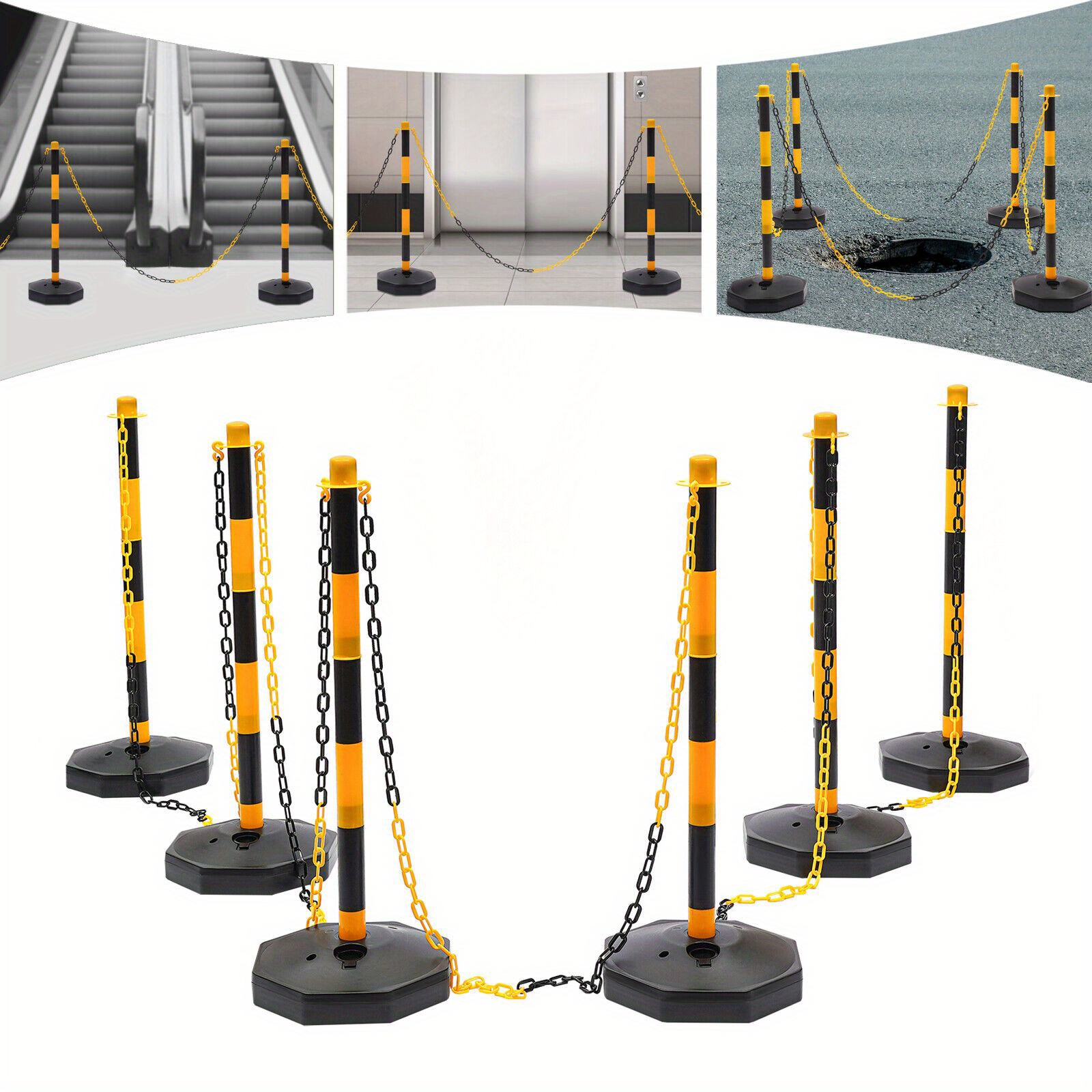 6 Pack Traffic Cones Adjustable Post Portable Parking Pole W/ Chains