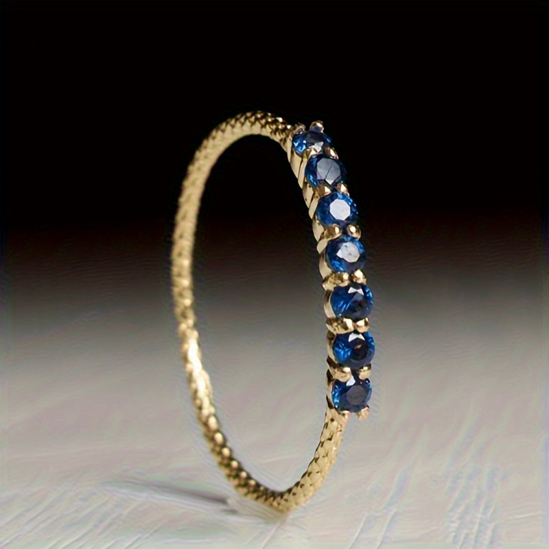 TEMU Simple Inlaid Blue Synthetic Cubic Zirconiaia Classic Thin Ring For Wedding Ring For Daily Party, Leisure Vacation Elegant Jewelry Accessory