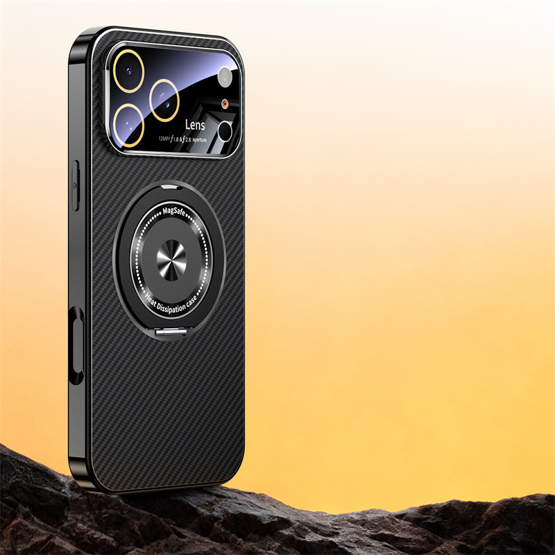TEMU Fashionable Electroplated Carbon Fiber 360 Bracket Phone Case For Iphone17 Pro Max 16pro 16 15 14 Anti-drop Case