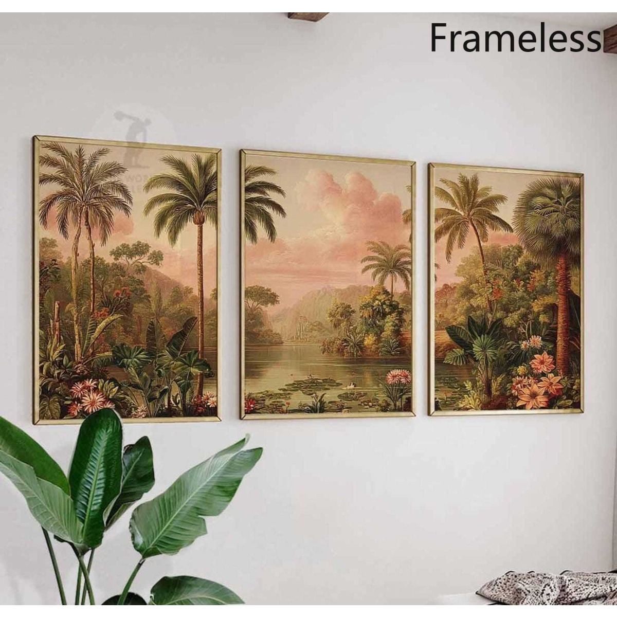 TEMU 2d Flat, 3pcs Jungle Poster Set - Vintage Tropical Wall Art Suitable For Living Room, Bedroom, Office Decor, Frameless Vertical Canvas Prints,