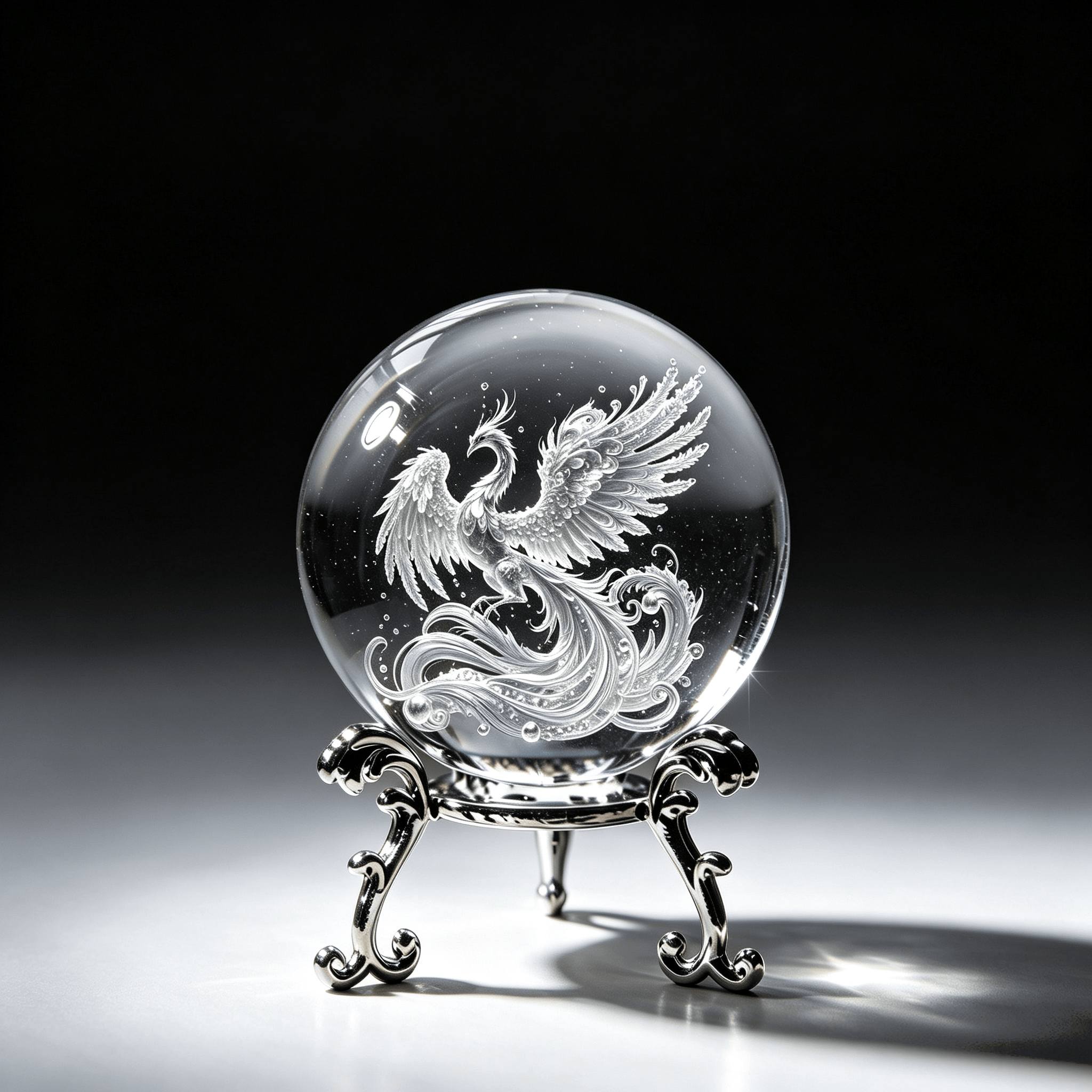 TEMU 6cm 3d Laser-engraved Phoenix Crystal Ball Ornament With Vintage Carved Metal Stand, High- Crystal Craft, Creative Desktop Decoration Birthday