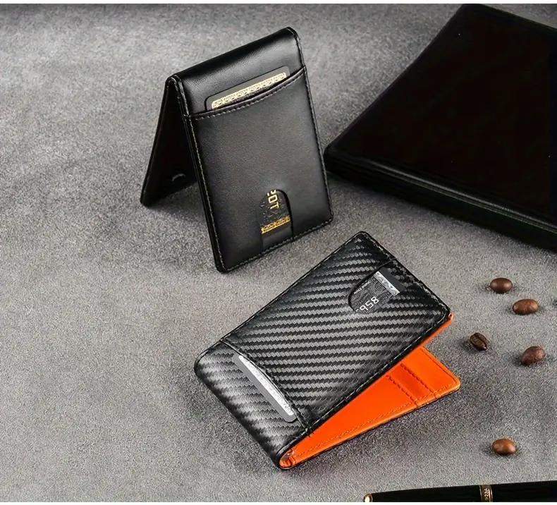 mens rfid blocking wallet ultra thin design with stainless steel money clip bifold card holder scratch impact resistant for business travel everyday use ideal gift for men accent compact organizer sleek style durable construction professional men Product details 10