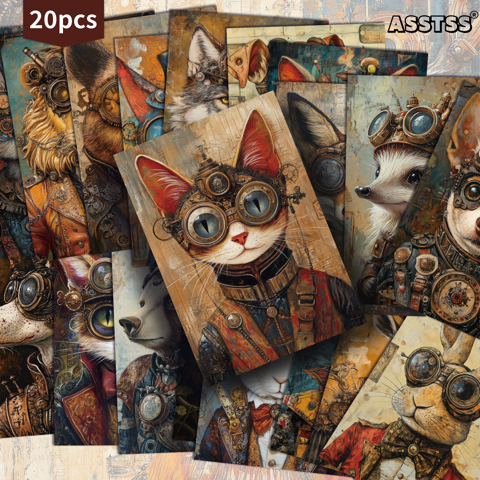 TEMU 20 Cartes Postales Vintage Steampunk Animaux & Art - 4x6 Pouces Pages de Journal Inspirées de l'Époque Victorienne, Cartes Collectionnables avec