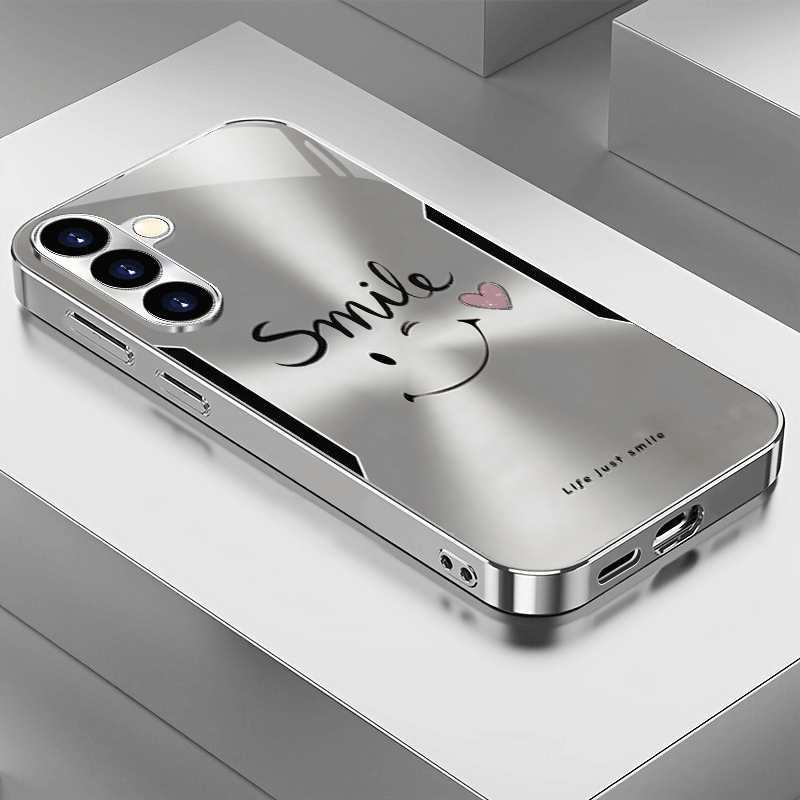 TEMU Metal Heart Electroplated Silver Phone Case, Suitable For S20/s21 Fe/s22/s23/s23 Ultra/s24/s24 Fe/s24 Ultra/s25/s71, Clear Lens Coverage, Phone