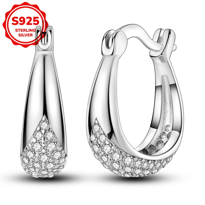 925 Sterling Silver Women's Hypoallergenic Sparkling Round Shaped Earrings, Exquisite Earrings, Elegant Gift For Her