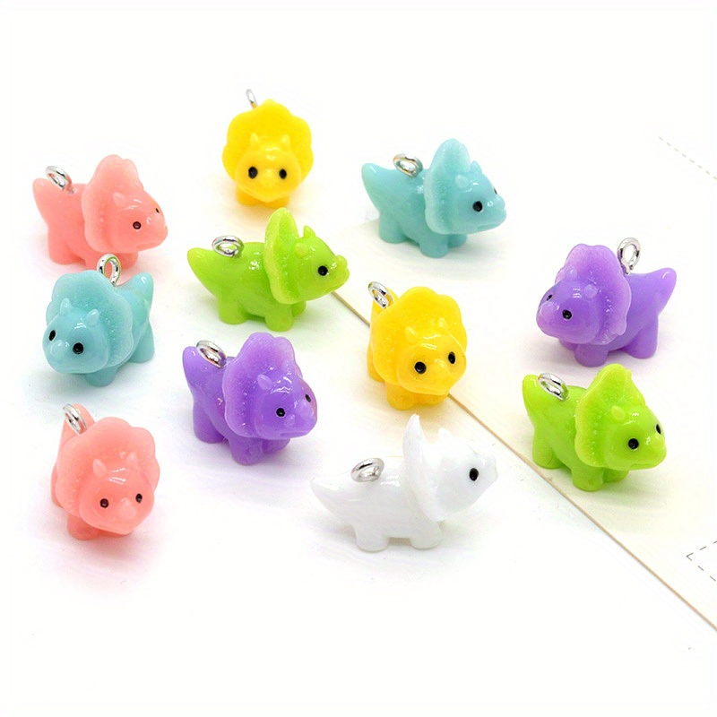 

12pcs 3d Dinosaur Resin Charms - Kawaii Animal Pendants For Diy Earrings, Keychains & Jewelry Crafting