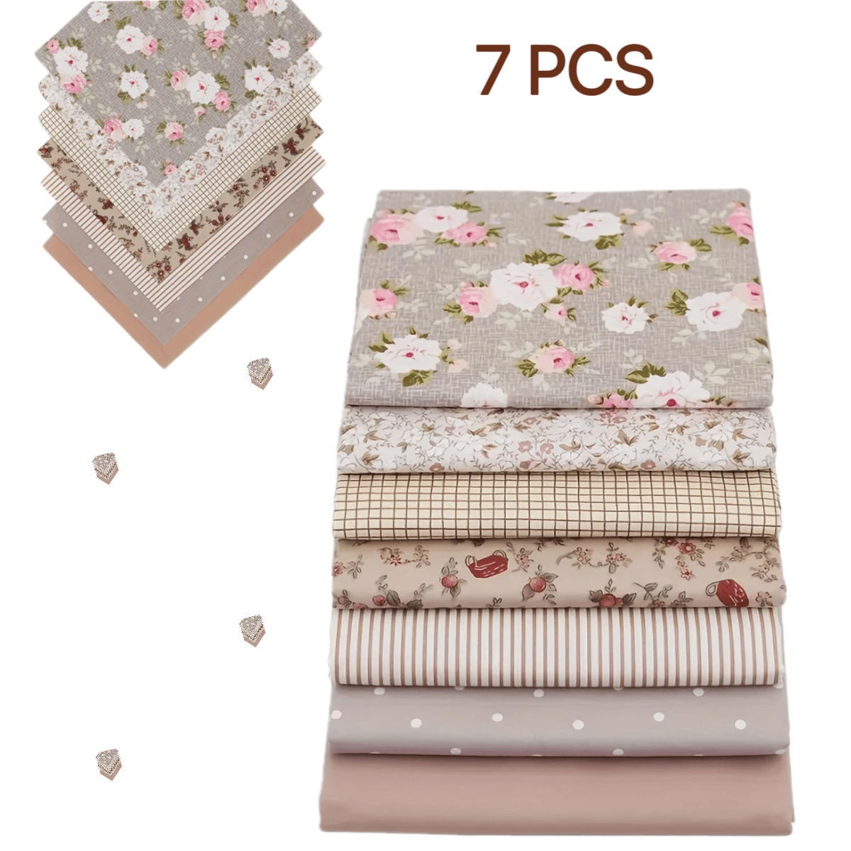 Image of A Set Of 7pcs Of Vintage Floral Cloth, A Of Pre-cut Cloth Combinations, Suitable For Diy Handmade Bows, Clothing Craft, Doll Clothes And Diy Sewing Stitching, The Size Is 19.6 Inches X19.6 Inches.