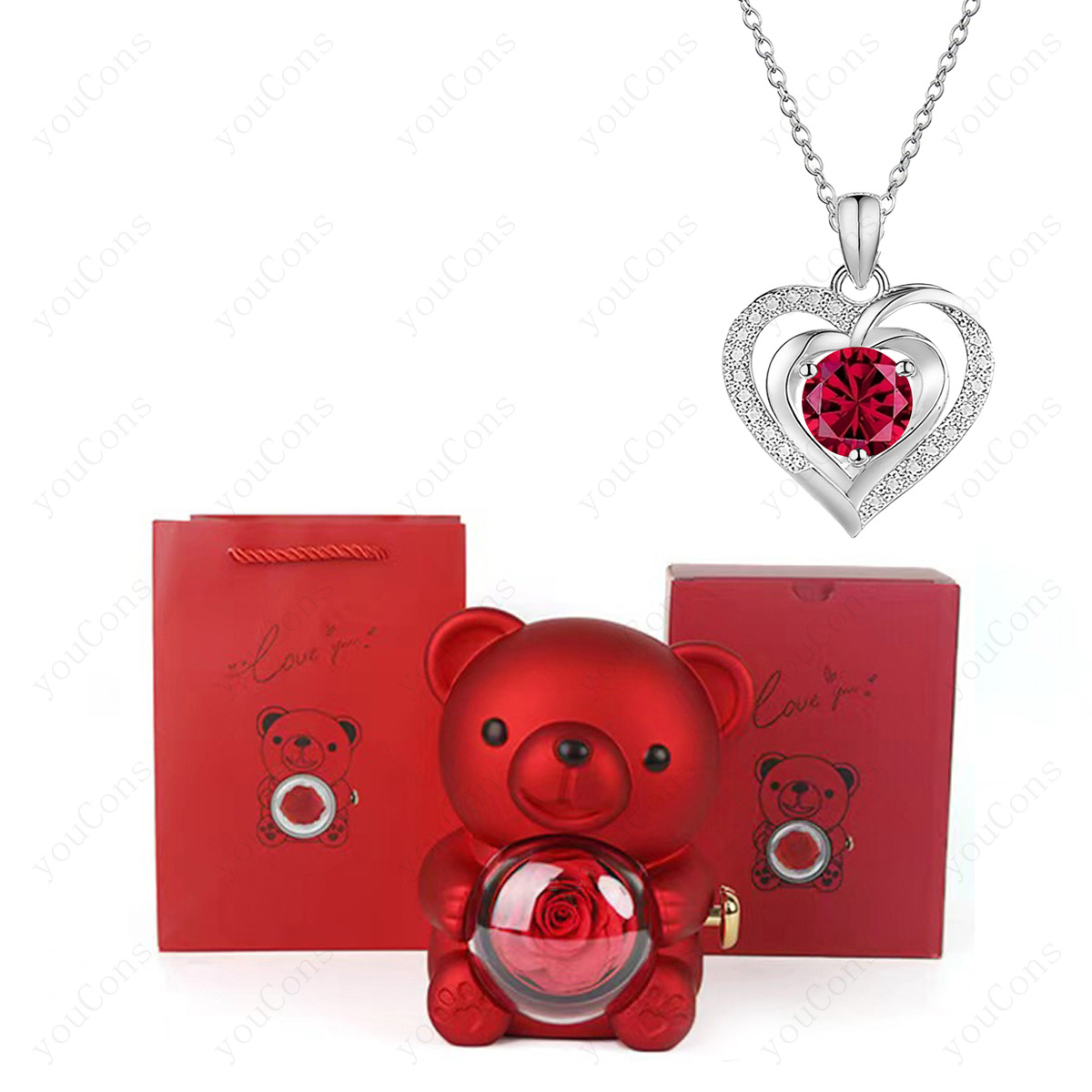 TEMU Un collier avec pendentif double cœur en synthétique, présenté dans une boîte cadeau rouge délicate avec un , est une pièce de bijouterie pour