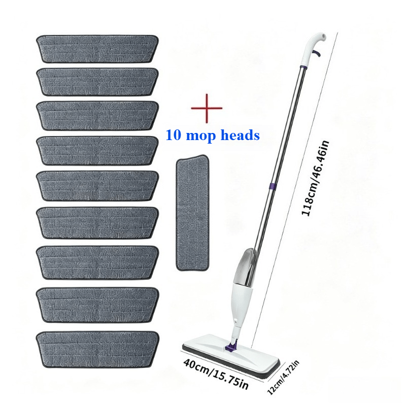 TEMU Portable Spray Mop With 10pcs Replaceable Pads And Refill Bottles, 360-degree Flexible Design, Wet And Dry Use, Suitable For Bedroom, Kitchen,