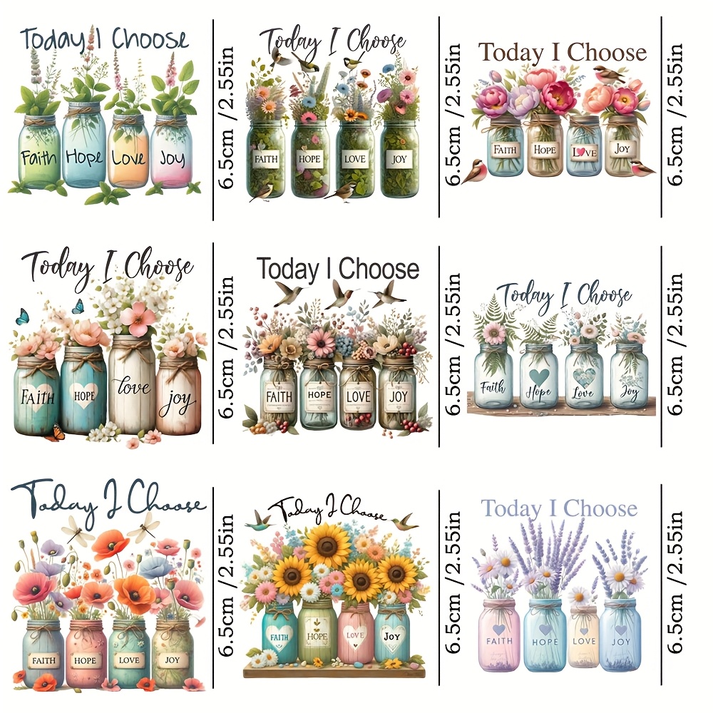 TEMU 9pcs Pvc Transfer Paper Set, Faith Love Uv Dtf Waterproof Self-adhesive Paper, Suitable For Cups, Bottles, Laptops, Glossy And Crafts. Transfer