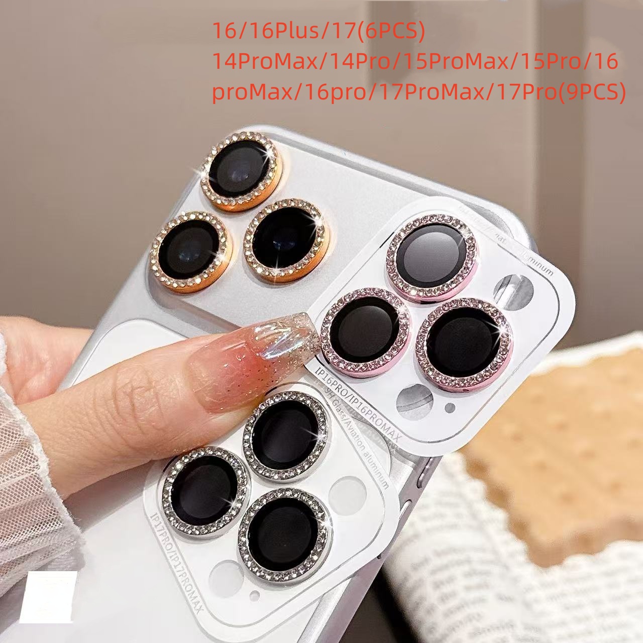 TEMU Set da 3 Copriobiettivo Protettivo ad Anello in Vetro Temperato e Metallo, Rosa + + , Compatibile con iPhone 17 Pro Max, 17 Pro, 16, 15, 14 Pro