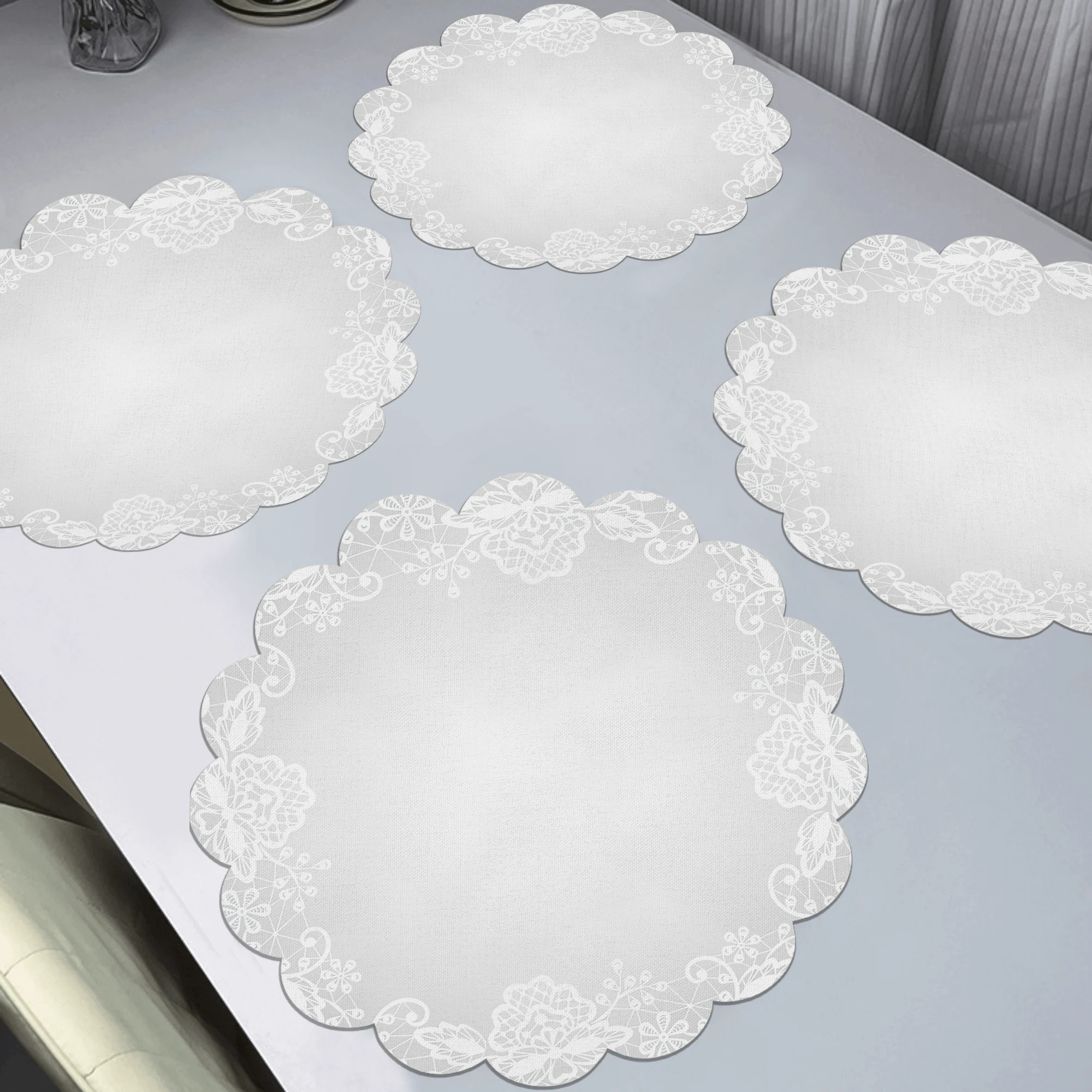 

4pcs, White Lace Wave Shape Place Mats, Non-slip And Heat Resistant, Washable And Reusable, Indoor And Outdoor Placemats, Kitchen Decorative Table Mat, Western Meal Table Pad, , Dining Table Decor