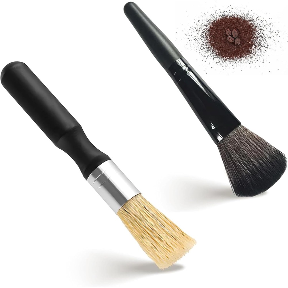TEMU 2pcs Barista Coffee Cleaning Brushes, Professional Espresso Machine& Grinder Brush Set, Wood& Nylon Bristle Dusting Brushes For , Portafilter&