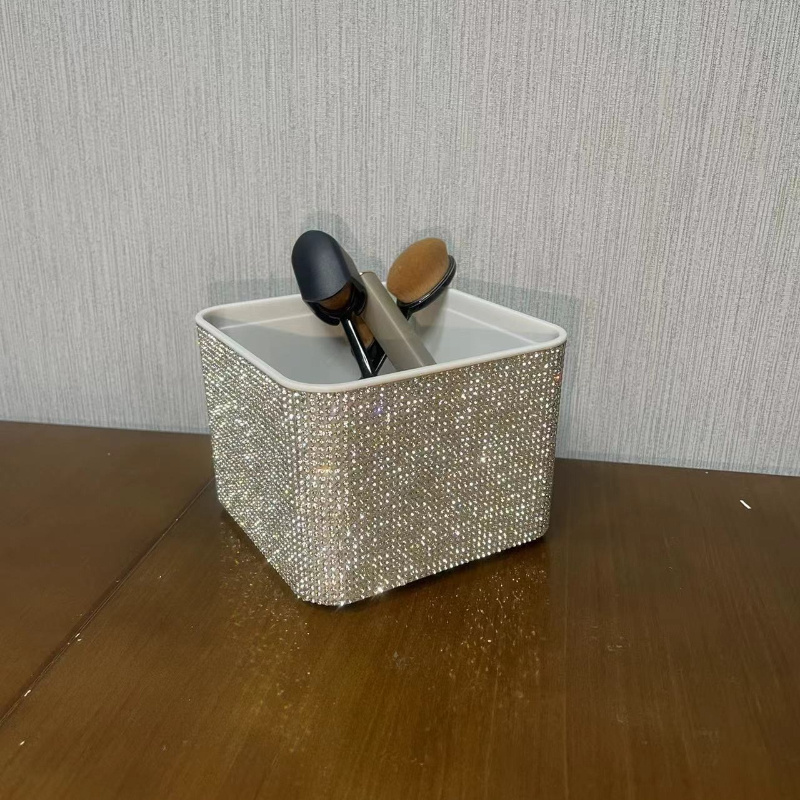 1pc handmade sparkling tissue box holder with glittering diamonds square plastic countertop organizer for bathroom kitchen or living room elegant tabletop storage for tissues napkins and more bathroom tissue holder decorative storage glittering   Product details 5