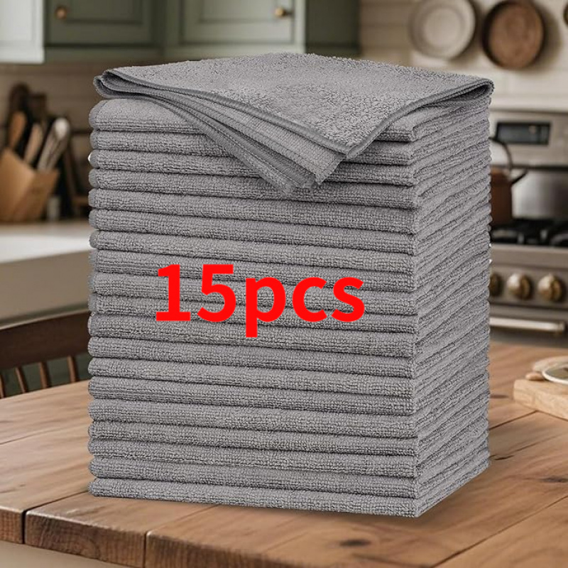 15 debeleh sivih krp iz mikrovlaken za , 9,45 x 9,45 palcev, močna absorpcija , krpe brez vlaken, kuhinjske krpe/krpe za /večnamenske čistilne