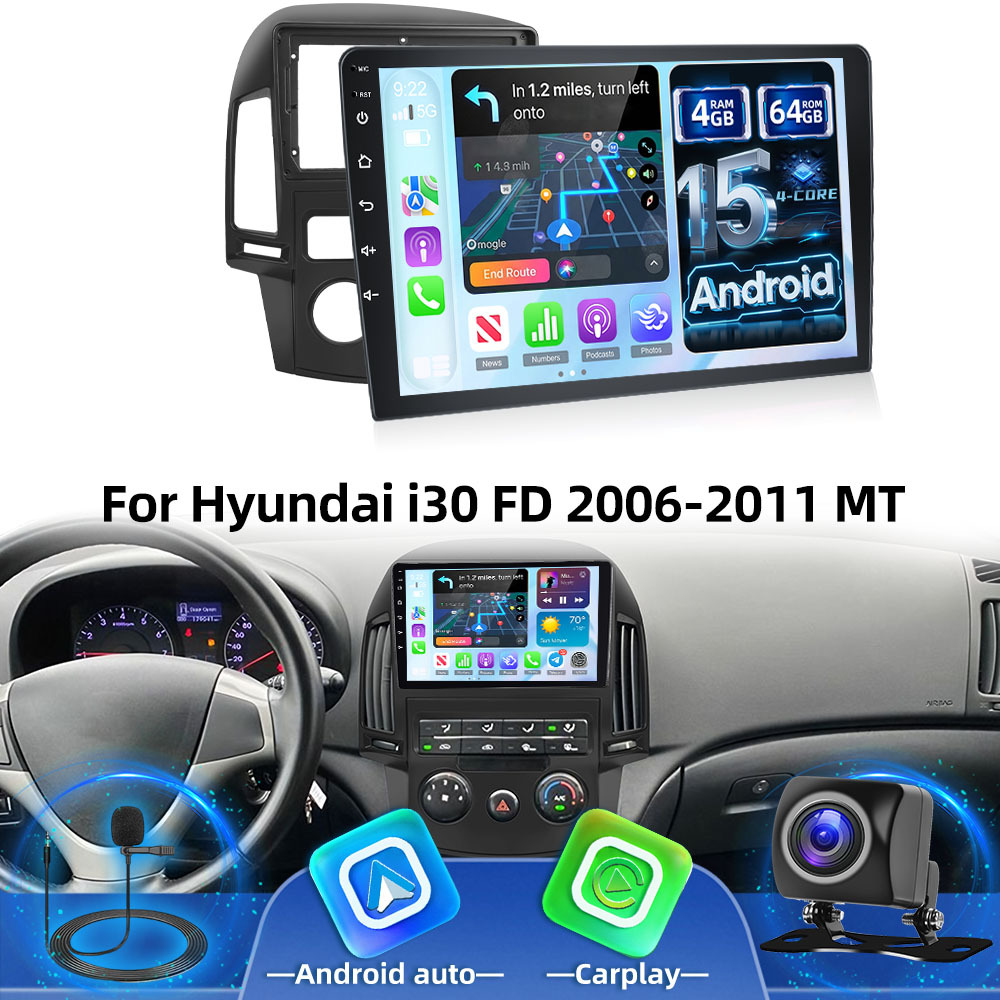 Image of 4+64 15 Car Stereo 9 Inch Car Radio For I30 Fd 2006-2011 Mt With Car Gps Bluetooth Fm/rds/eq/usb Reversing Camera