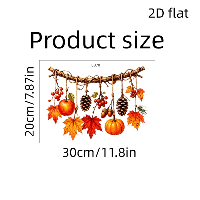 TEMU Window Sticker 1pc Hanging Autumn Fruit And Foliage Decor. Features A Cascading Arrangement Of Pumpkins, Sunflowers, Berries, And Pinecones.
