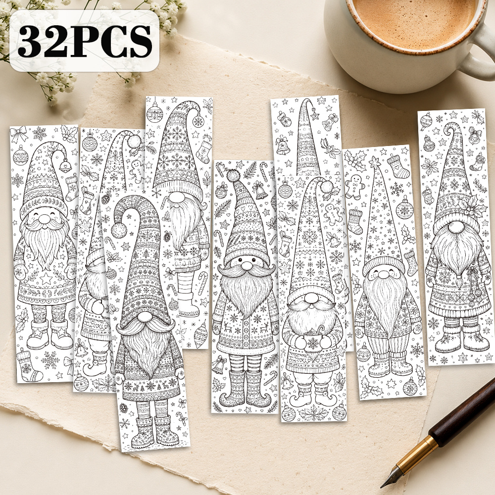 TEMU 32pcs Tlenpo Nordic Goblin Bookmark Suitable For Christmas, Journal Dividers & Page Markers, Color-coded Goblin Sketch Page Markers For
