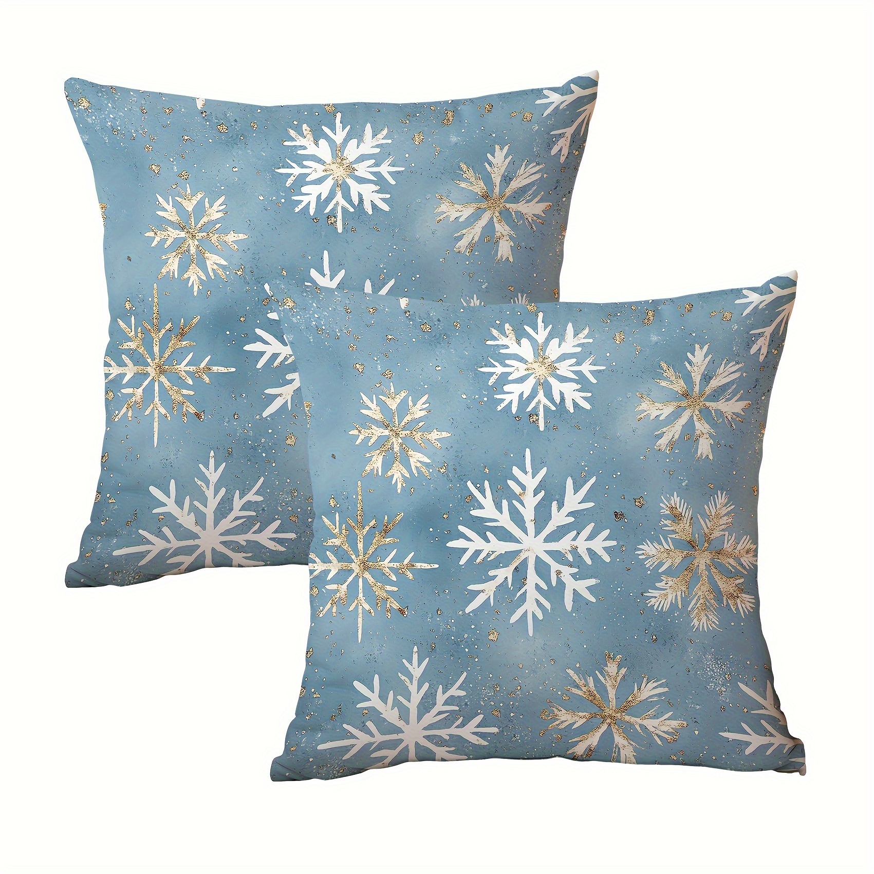 TEMU 2pcs Golden And White Snowflake Print Pillowcases, Modern Christmas Decorative Pillow Covers With Zipper Closure, Single-sided Print, Pillow