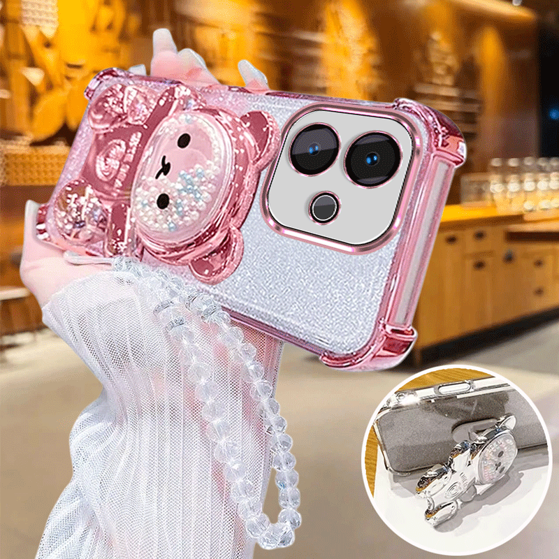 TEMU Phone Case - Phone Case Suitable For Oppo A5 Pro 5g Cute Bead Bear Phone Holder, Foldable Lazy Person Holder, Stylish Gradient Shock-absorbing