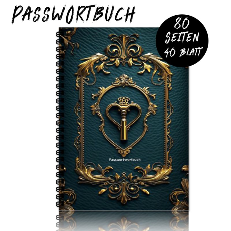 TEMU 1pc German Password Book | 1 Spiral Binding Notebook, A5 Size, Vintage Golden Ornate Heart - Key Decorated Notebook, A Perfect Gift For Seniors