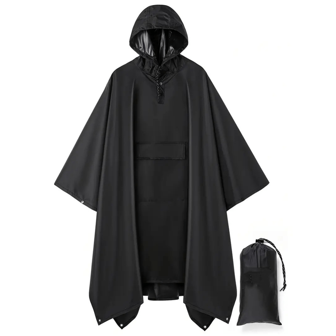 TEMU Durable Solid Waterproof Rain Poncho - Reusable Hooded Raincoat For Unisex - Stylish Rainwear Jacket With Handy Pocket For