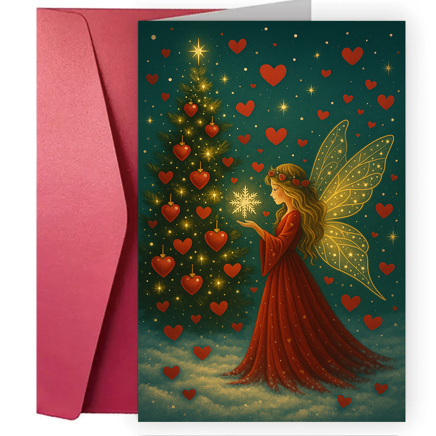 TEMU 1 Christmas Valentine's Day Greeting Card With Glowing Wings, Red Hearts, And Sparkling Trees - Suitable For Birthdays, Congratulations - For