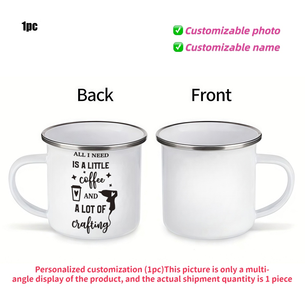 TEMU 1pc 1pcs Custom Photo & Text Enamel Mug - Diy Photo/text, Enamel/-chemie Suitable For For Home, Camping, Birthday Gifts, Reusable Cup For, Tea,