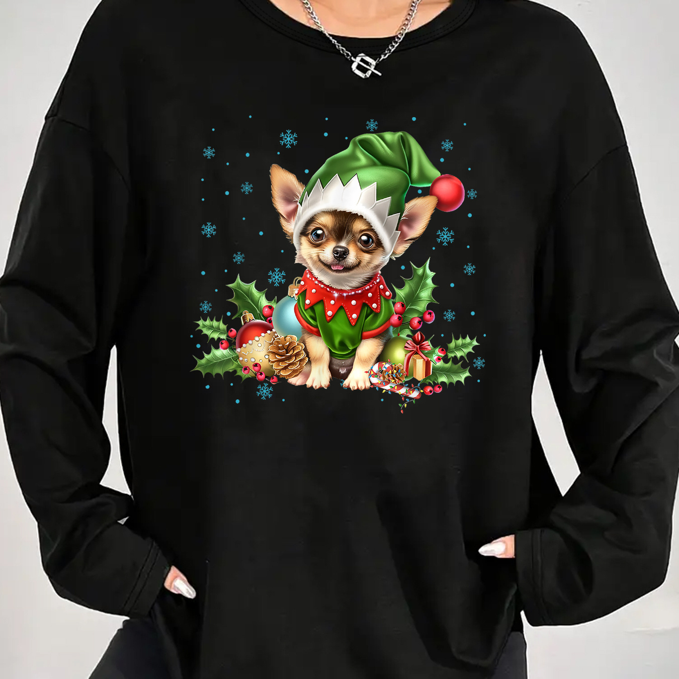 

1pc Women's Christmas T- - Polyester Long Sleeve Top , , Pattern - Tee For &