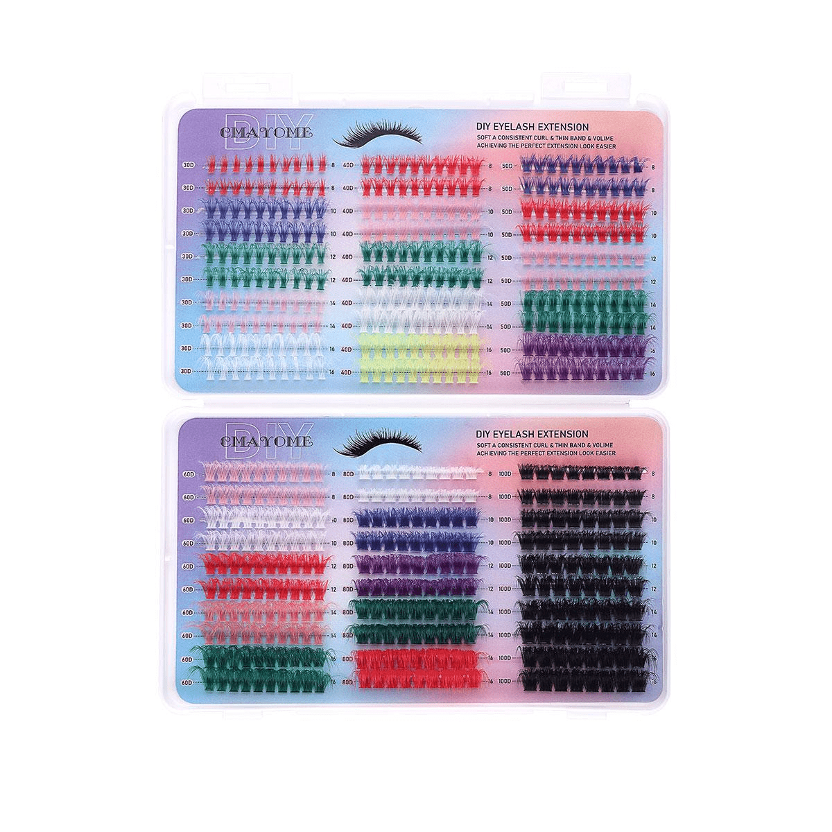 Image of 570pcs Mixed Color Diy Eyelash Grafting Set, Light Cluster Lashes, 30d+40d+50d+60d+80d+100d, Combinations Of Lengths 8-16mm, Suitable For Home Use, Yuanren Valentine's Day Gift