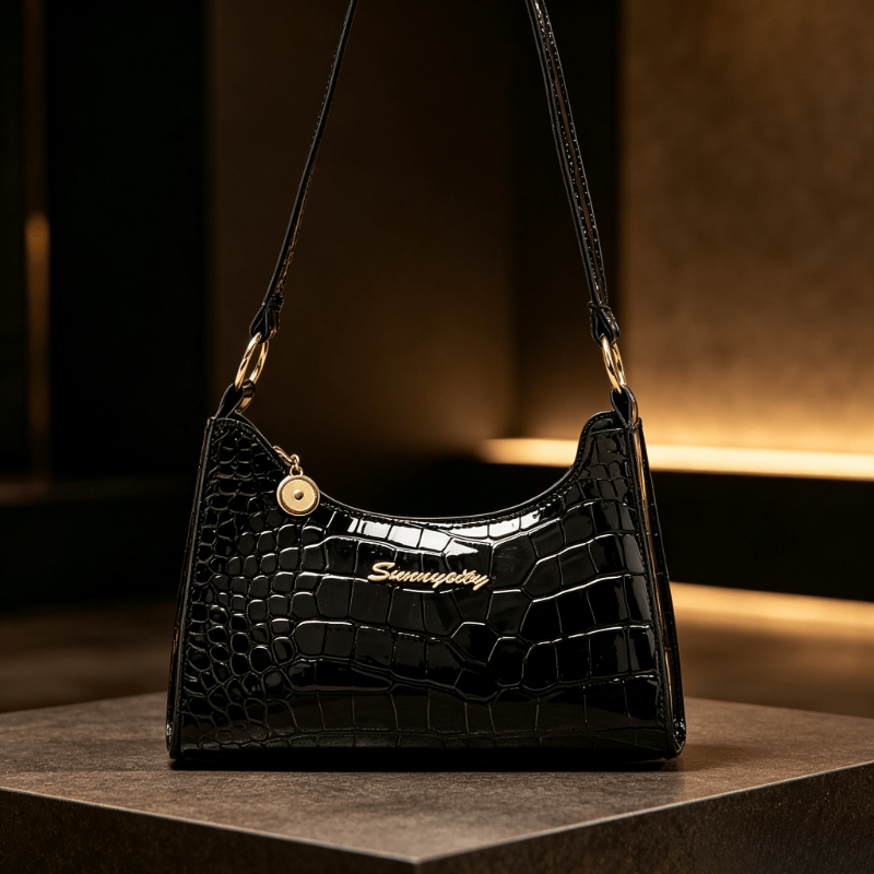 TEMU Women's Crescent Bag, New Fashionable Women's Handbag, New Crocodile Pattern Solid Color Wide Strap Underarm Bag, Casual Bag, Suitable For