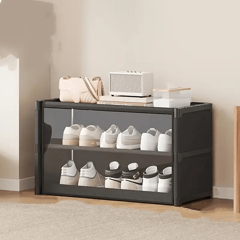 A Black Transparent Shoe Cabinet with 3/5/7/9 Layers, a Multifunctional Display Rack That Is Easy to Clean, Suitable for Collection And Display, Ideal for Entryways, Hallways, And Bedroom Storage