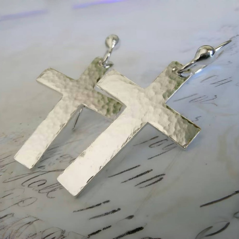 Christian Cross Dangle Earrings, Artisan Handmade