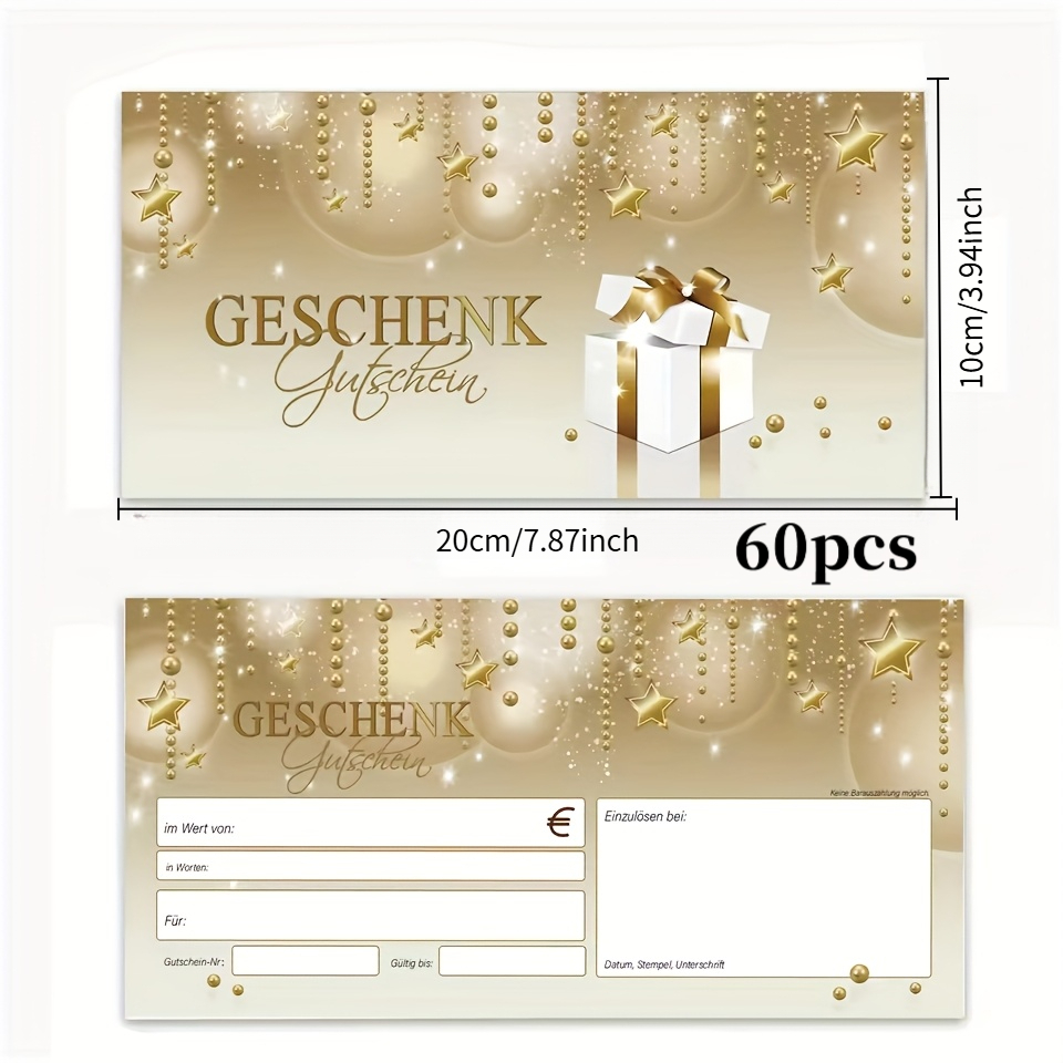 TEMU 40/60 Feuilles - Chèques-cadeaux d', Cartes chèques-cadeaux avec nom et adresse, 10*20cm - Cartes d'invitation, Cartes de vœux, Convient pour