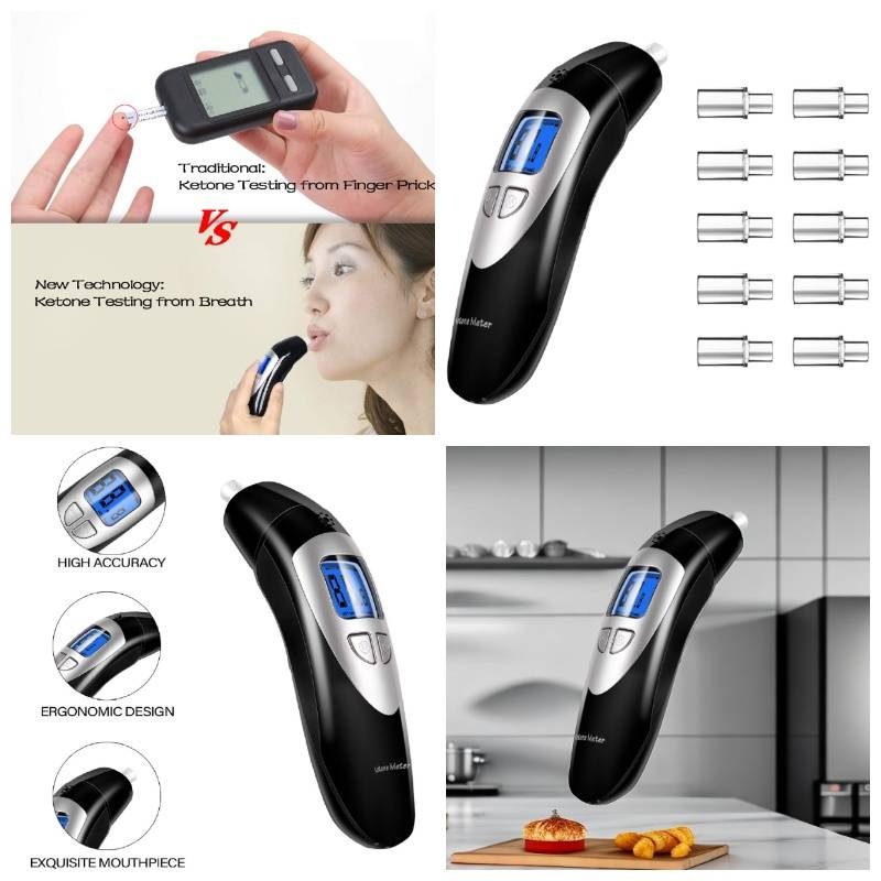 Digital Ketone Breathalyzer - Grade-A Accuracy Keto Meter with 10 Mouthpieces & Smartphone-Free Operation | Portable Ketosis Tester for Keto Diet, Low-Carb Lifestyle, Management | At-/Ketosis Testing Device
