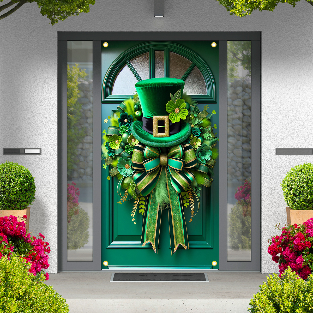 

2d Door Banner, 's Day Door Banner - Elegant & Green Shamrock Design With , Indoor/outdoor Welcome Sign For Decorations, Cover Banner, Party Supplies, Events