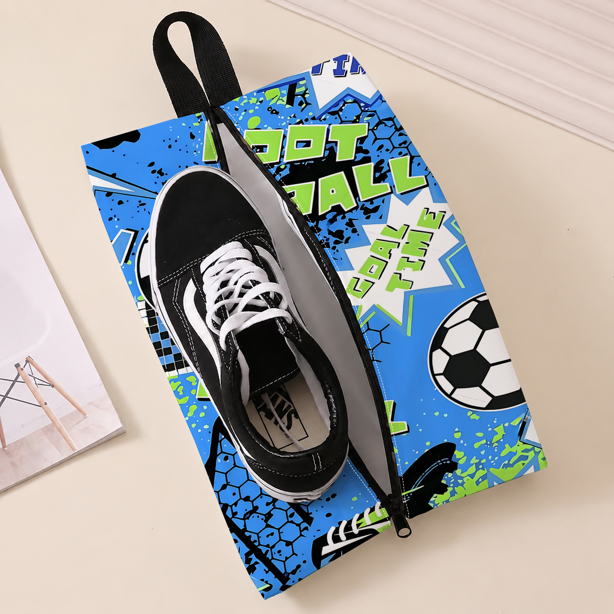 TEMU Blue Bottom Soccer Shoe Bag, Reusable Portable Zippered Shoe Bag, Hanging Large Capacity Travel Shoe Bag, Outdoor Shoe Storage Bag, Multiple